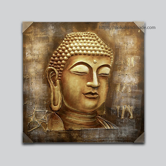 Tranh treo tường nội thất sơn dầu đắp nổi đầu Phật ( Buddha)